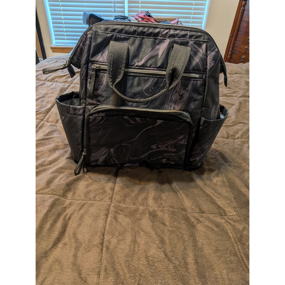 Skip Hop‎ Mainframe Wide Open Backpack Diaper Bag Black Grey Marble Swirl